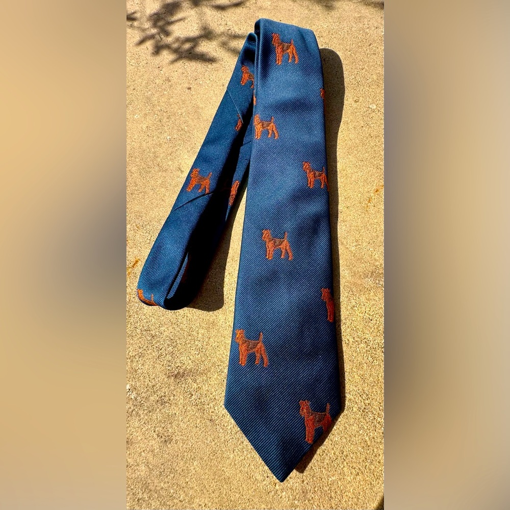 Vintage Navy Tie with Brown Dog Motif